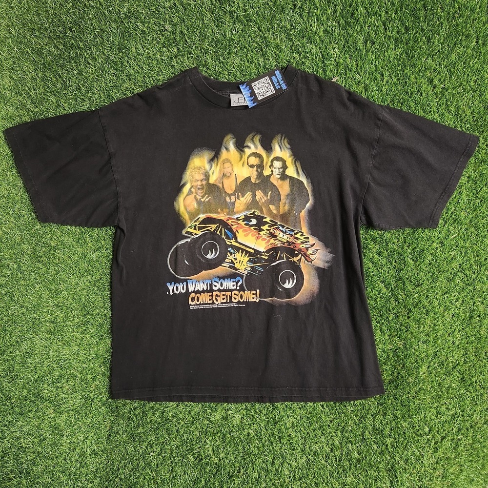 Rare VINTAGE WRESTLING WcW Monster Truck Graphic T Shirt Gold Dust WWF Size XL